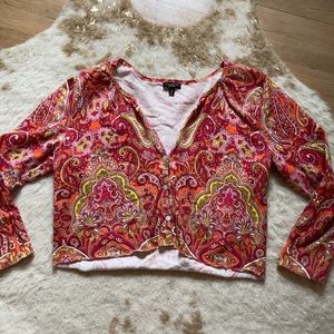 Vintage Pink Paisley Cropped Button-Up Sweater | Talbots